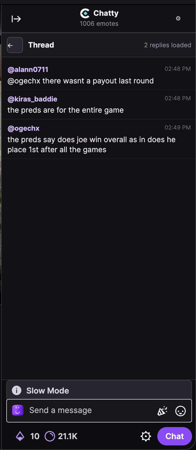 Chatty thread view with the parent message and two replies kept together